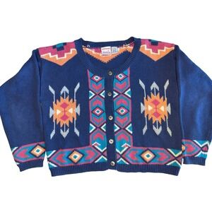 Vintage 90s Nuovo Southwestern Aztec Tribal Knit Cardigan Sweater‎ Women's Large